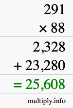 How to calculate 291 times 88 using long multiplication