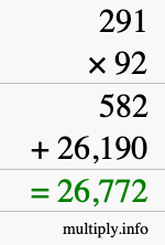 How to calculate 291 times 92 using long multiplication