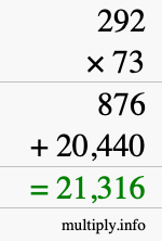 How to calculate 292 times 73 using long multiplication