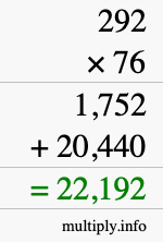 How to calculate 292 times 76 using long multiplication