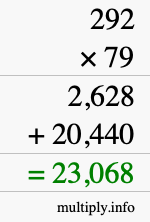How to calculate 292 times 79 using long multiplication