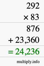 How to calculate 292 times 83 using long multiplication