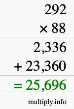 How to calculate 292 times 88 using long multiplication