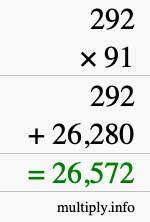 How to calculate 292 times 91 using long multiplication