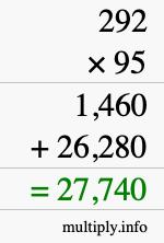 How to calculate 292 times 95 using long multiplication