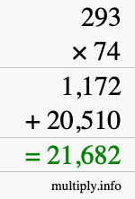 How to calculate 293 times 74 using long multiplication