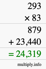 How to calculate 293 times 83 using long multiplication