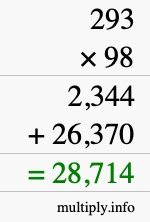 How to calculate 293 times 98 using long multiplication