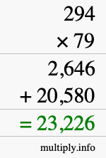 How to calculate 294 times 79 using long multiplication