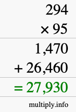 How to calculate 294 times 95 using long multiplication