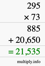 How to calculate 295 times 73 using long multiplication