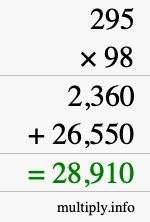 How to calculate 295 times 98 using long multiplication