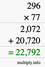 How to calculate 296 times 77 using long multiplication