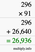 How to calculate 296 times 91 using long multiplication
