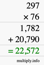 How to calculate 297 times 76 using long multiplication