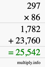 How to calculate 297 times 86 using long multiplication