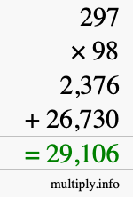 How to calculate 297 times 98 using long multiplication
