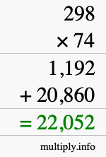 How to calculate 298 times 74 using long multiplication