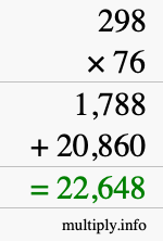 How to calculate 298 times 76 using long multiplication