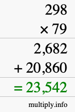 How to calculate 298 times 79 using long multiplication