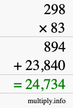 How to calculate 298 times 83 using long multiplication
