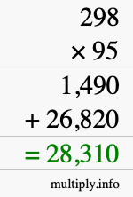 How to calculate 298 times 95 using long multiplication