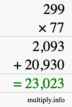 How to calculate 299 times 77 using long multiplication