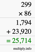 How to calculate 299 times 86 using long multiplication