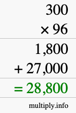 How to calculate 300 times 96 using long multiplication How to calculate 300 times 96 using long multiplication