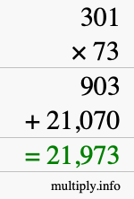 How to calculate 301 times 73 using long multiplication