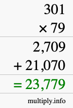 How to calculate 301 times 79 using long multiplication