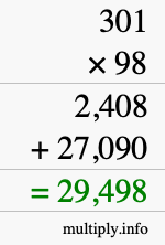 How to calculate 301 times 98 using long multiplication