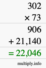 How to calculate 302 times 73 using long multiplication
