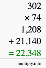 How to calculate 302 times 74 using long multiplication