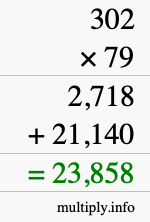 How to calculate 302 times 79 using long multiplication
