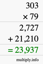 How to calculate 303 times 79 using long multiplication