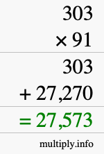 How to calculate 303 times 91 using long multiplication