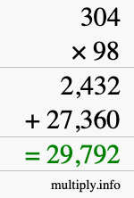 How to calculate 304 times 98 using long multiplication