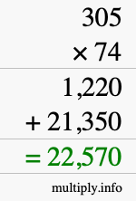 How to calculate 305 times 74 using long multiplication