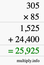 How to calculate 305 times 85 using long multiplication