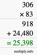 How to calculate 306 times 83 using long multiplication