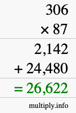 How to calculate 306 times 87 using long multiplication