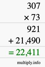 How to calculate 307 times 73 using long multiplication