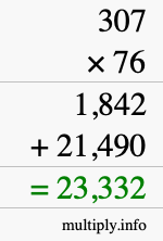 How to calculate 307 times 76 using long multiplication