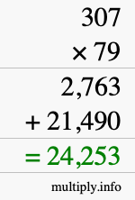 How to calculate 307 times 79 using long multiplication