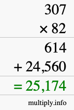 How to calculate 307 times 82 using long multiplication