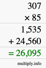 How to calculate 307 times 85 using long multiplication
