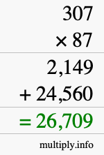 How to calculate 307 times 87 using long multiplication