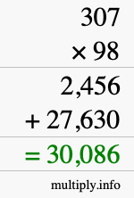 How to calculate 307 times 98 using long multiplication