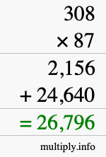 How to calculate 308 times 87 using long multiplication